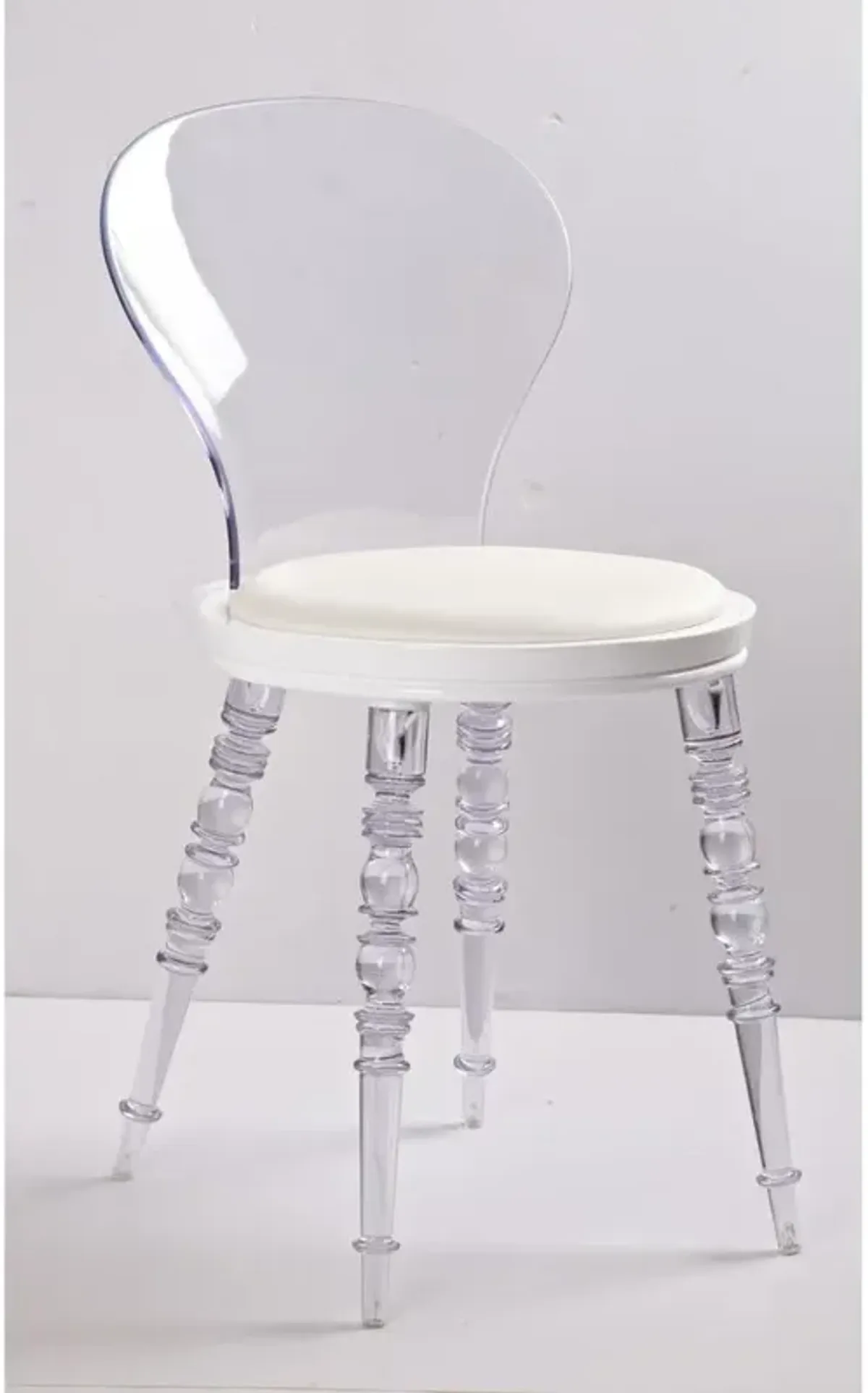 Clear Pc Chair W/ White Pu Seat Cushion