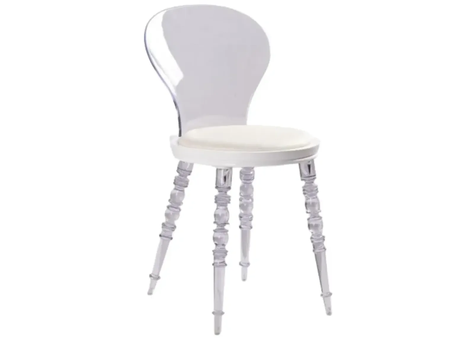 Clear Pc Chair W/ White Pu Seat Cushion