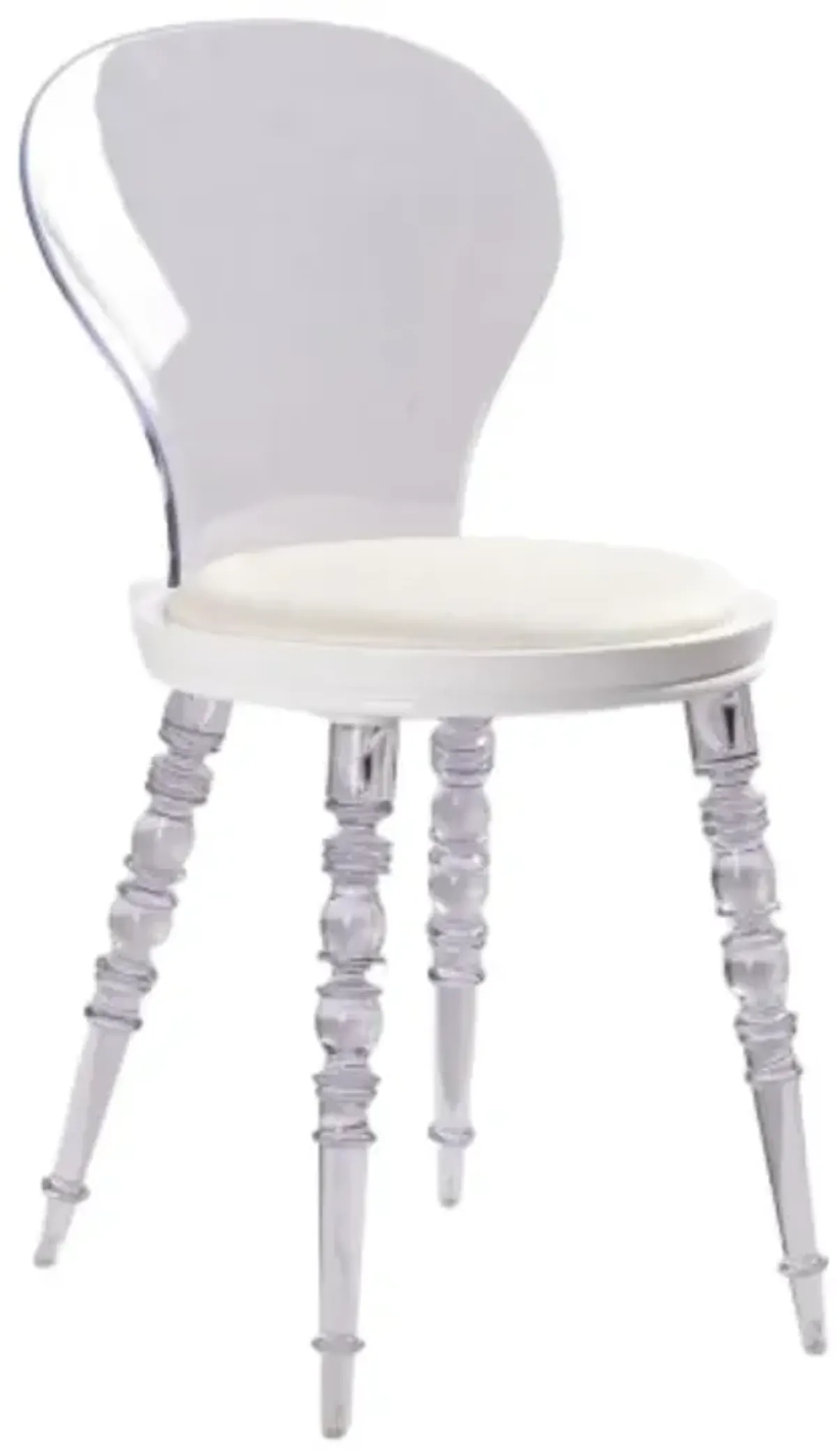 Clear Pc Chair W/ White Pu Seat Cushion