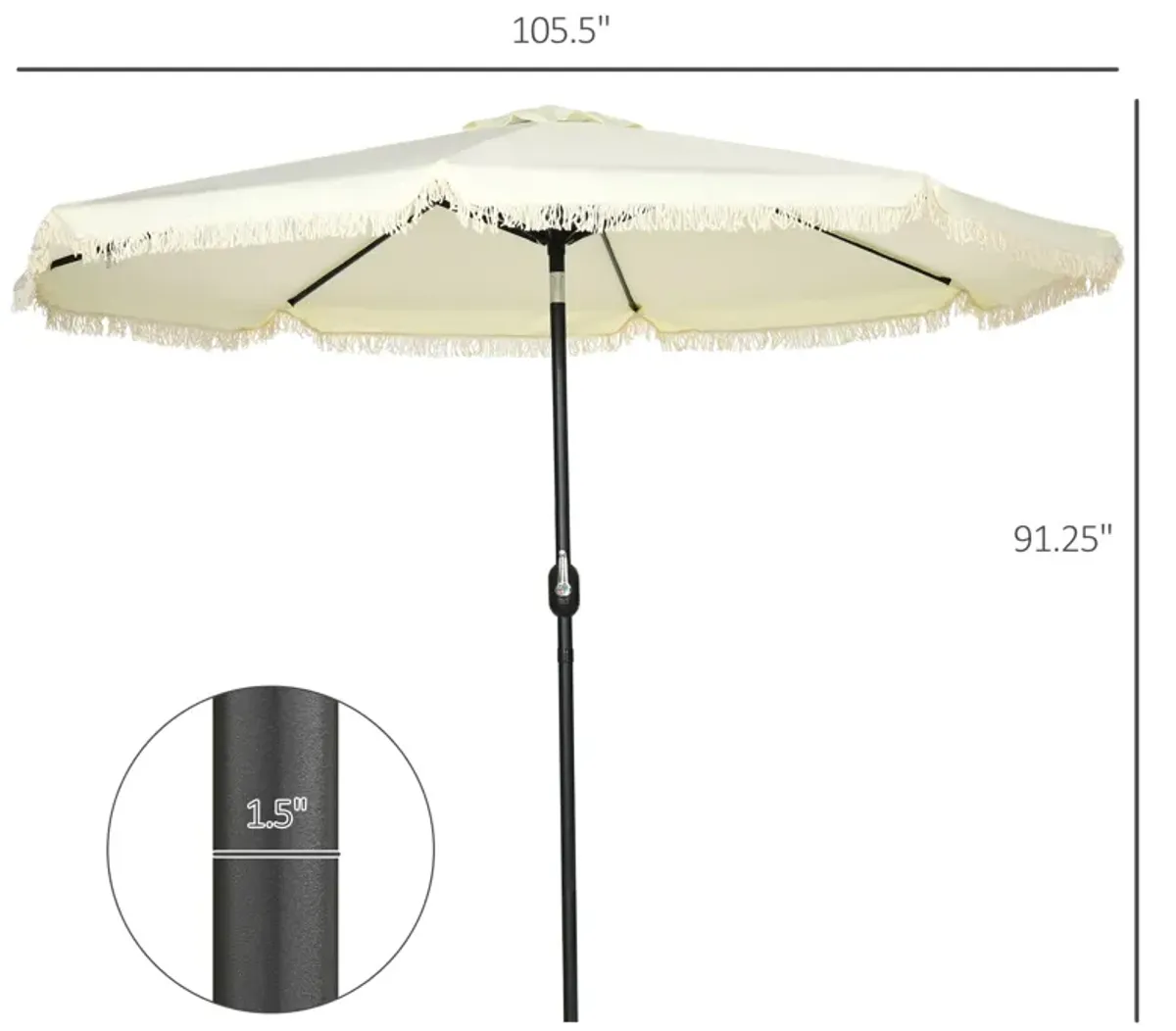 Garden Sun Shade: 9ft Patio Umbrella with Fringed Tassels & 8 Ribs