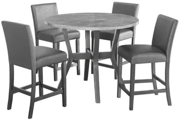 Skylar 5pc Counter Height Table Set, 4 Chairs, Glitter Gray Faux Leather - Benzara