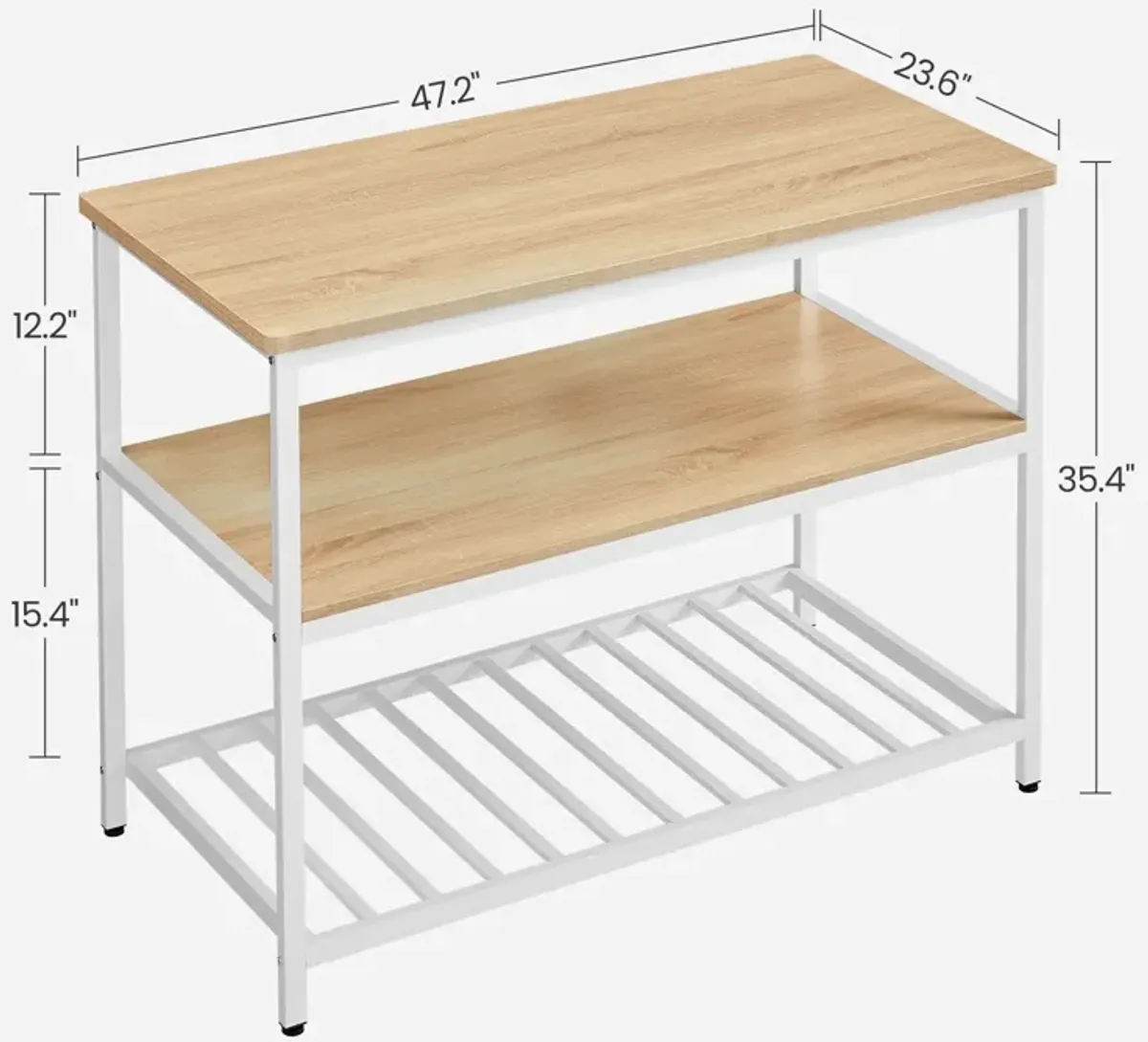 Kitchen Island with 3 Shelves and Large Worktop