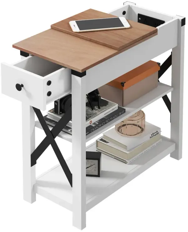 White End Side Table: Charging Station, 2 USB, 1 Outlet, 11.75" x 23.5" x 24.5"