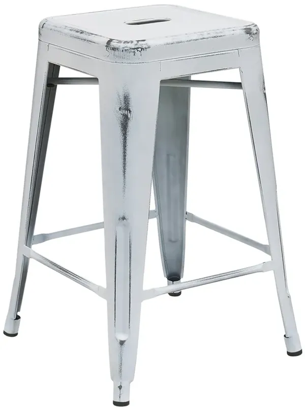 Flash Furniture Commercial Grade 24" High Backless Distressed White Metal Indoor-Outdoor Counter Height Stool