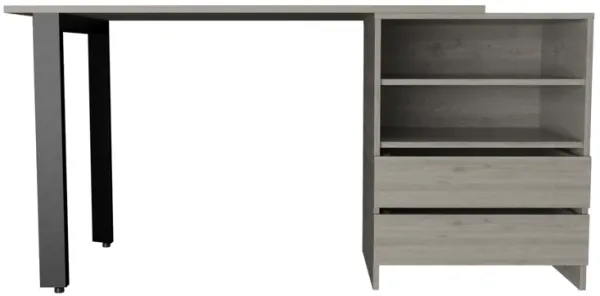 DEPOT E-SHOP Austral 120 Writing Desk, Two Legs, Two Drawers, Two Shelves, Light Gray