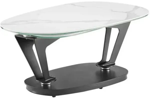 Casabianca Home Leaf Swivel Coffee Table In White Marbled Porcelain