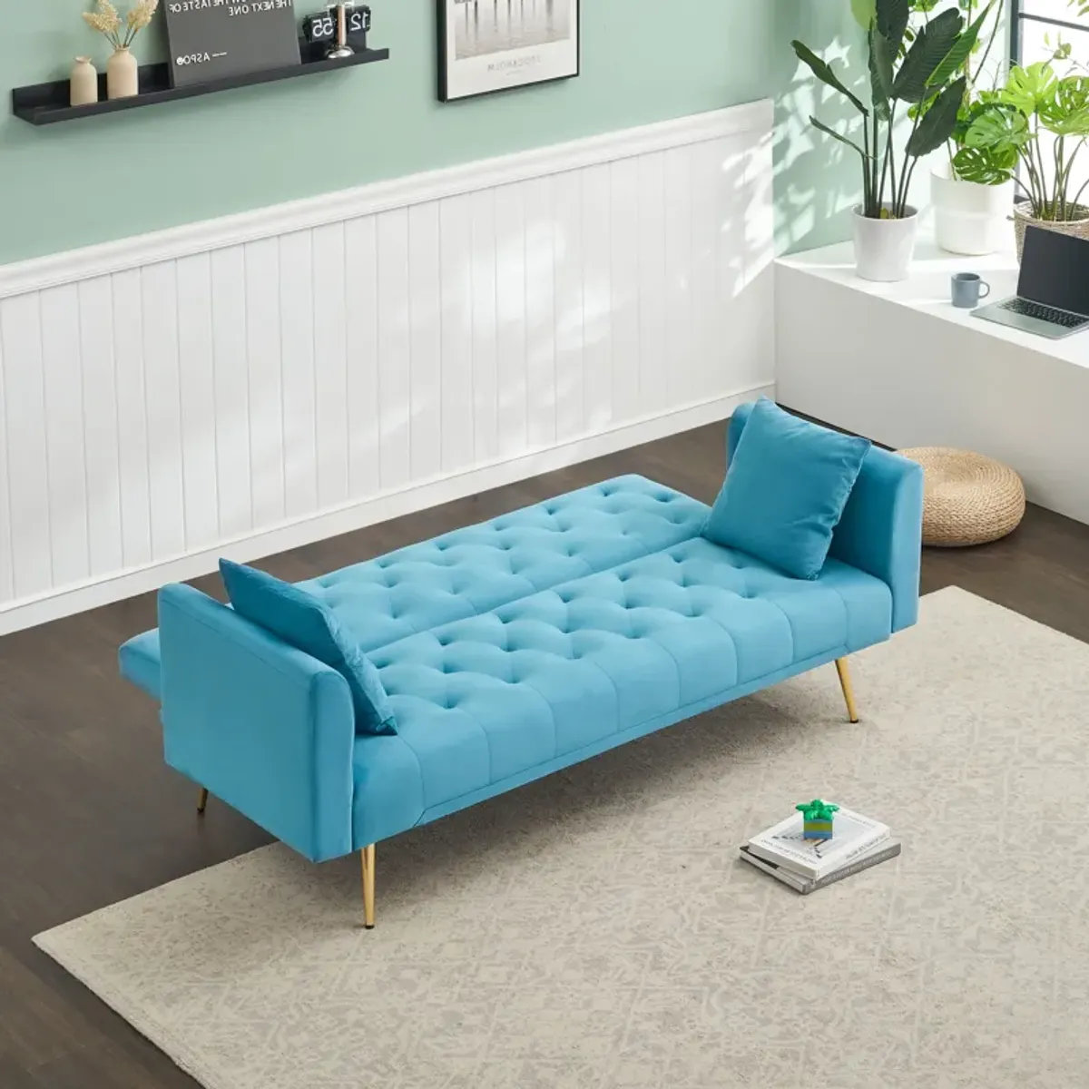 Merax Velvet Fabric Convertible Loveseat Sofa