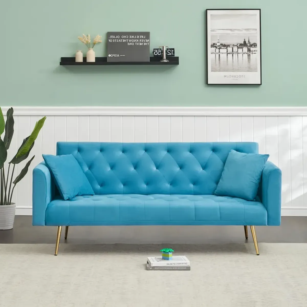 Merax Velvet Fabric Convertible Loveseat Sofa