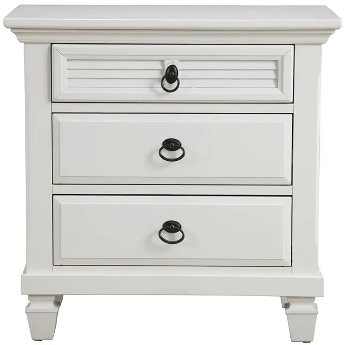 Homezia White Plantation 3 Drawer Nightstand