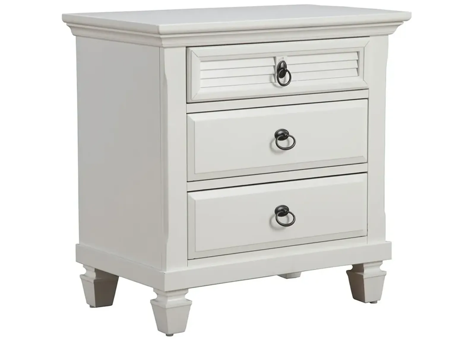 Homezia White Plantation 3 Drawer Nightstand