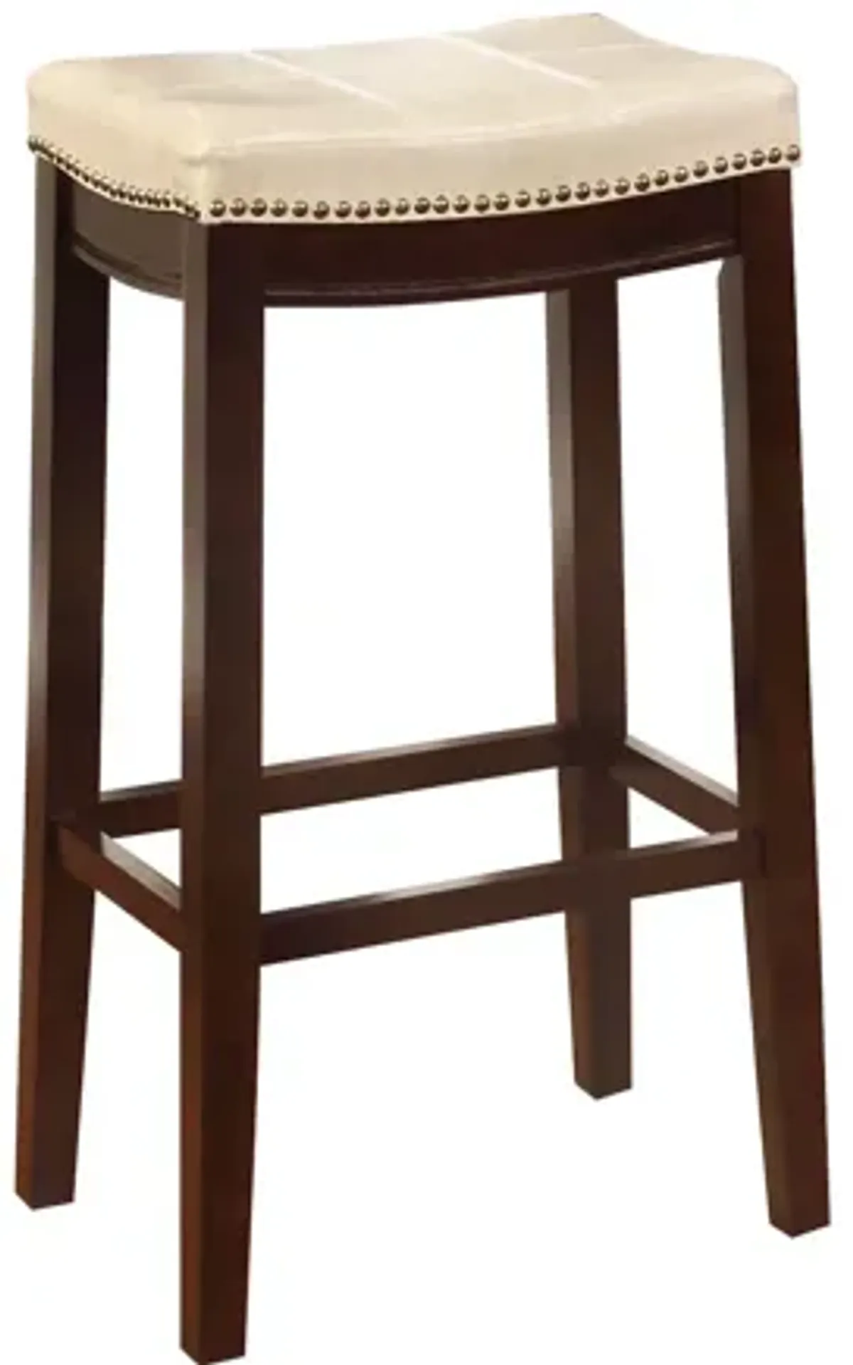 Wooden Bar Stool with Faux Leather Upholstery, Cream and Brown