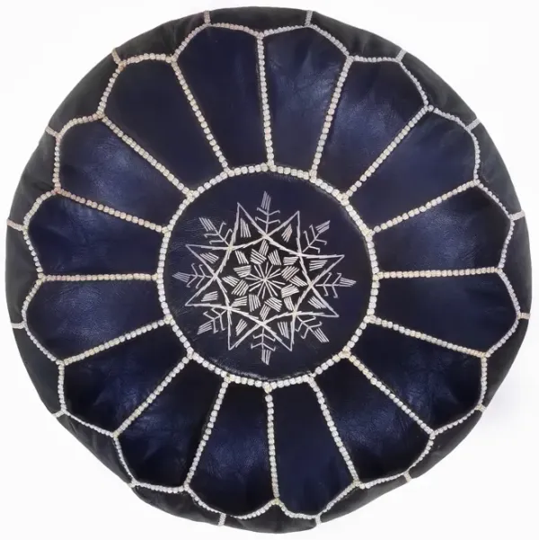 Handmade Moroccan Ottoman, Genuine Leather Pouf