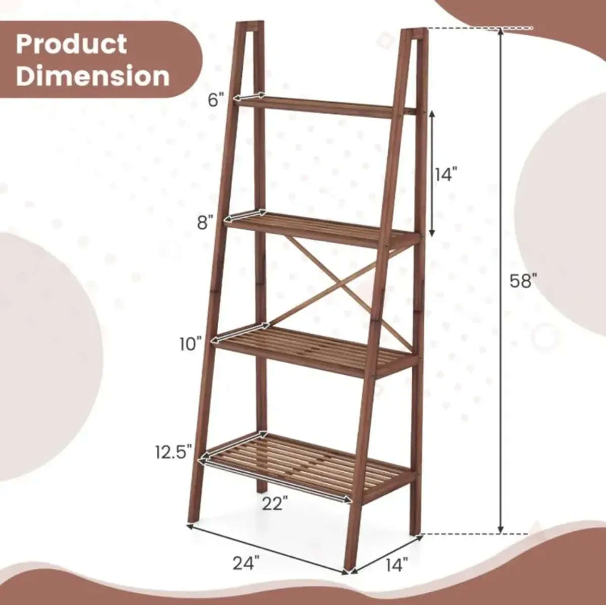 Hivvago 58 Inch 4-Tier Bamboo Ladder Bookshelf