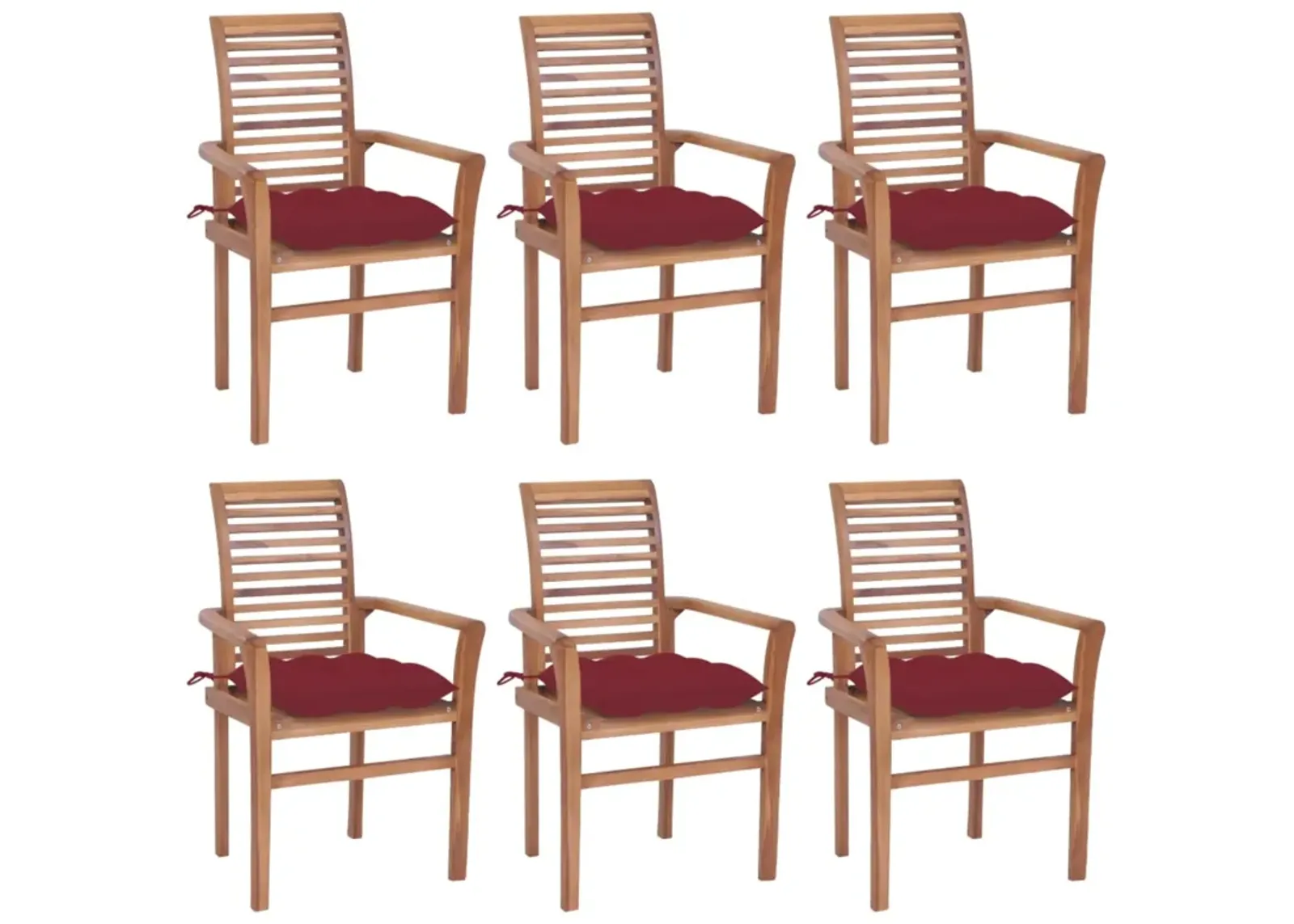 vidaXL Dining Chairs 6 pcs with Wine Red Cushions Solid Teak Wood