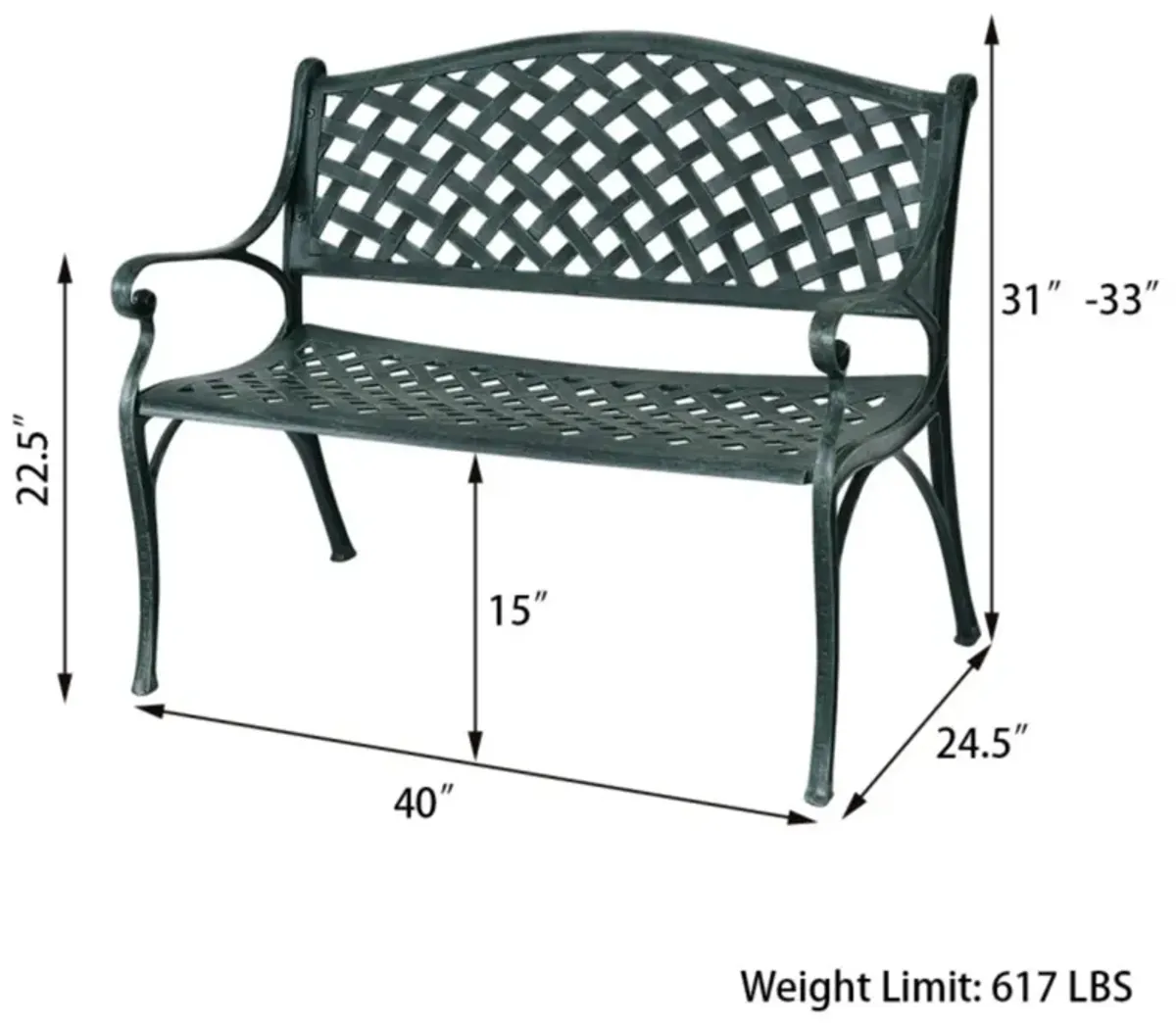 Hivvago 40 Inch Outdoor Aluminum Antique Garden Patio Bench