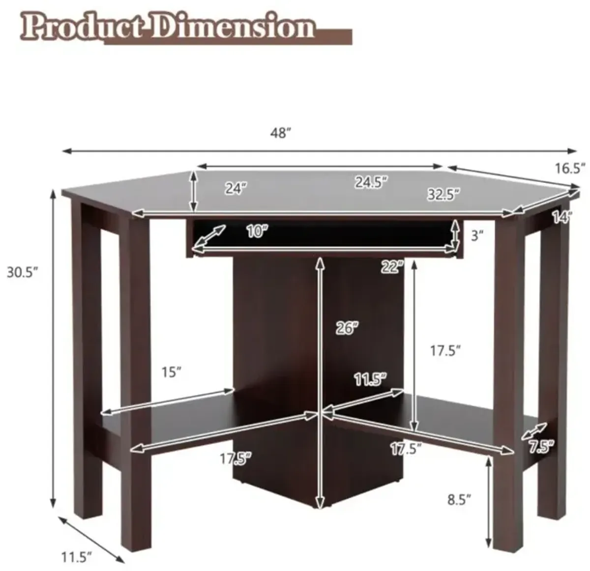 Hivvago Wooden Study Computer Corner Desk with Keyboard Tray