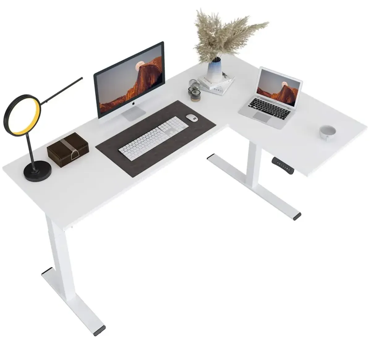 FLEXISPOT Pro Corner Desk Dual Motor L Shaped Computer Electric Standing Desk Sit Stand Up Desk Height Adjustable White Desk Hom