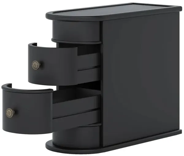 Side End Table, C Black Frame, Silver Metal Knobs 2 Drawer, 24 Inch - Benzara