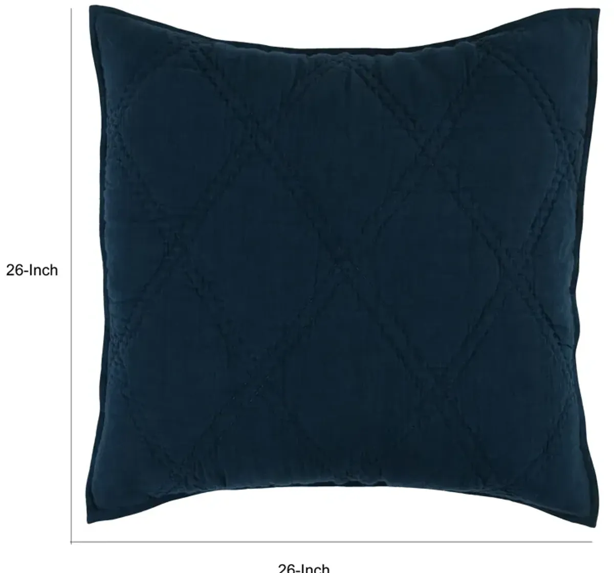 Hara 26 Inch Hand Quilted Euro Pillow Sham with Polyester Fill, Dark Blue-Benzara