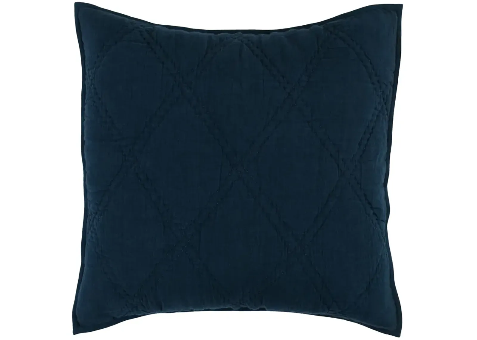 Hara 26 Inch Hand Quilted Euro Pillow Sham with Polyester Fill, Dark Blue-Benzara