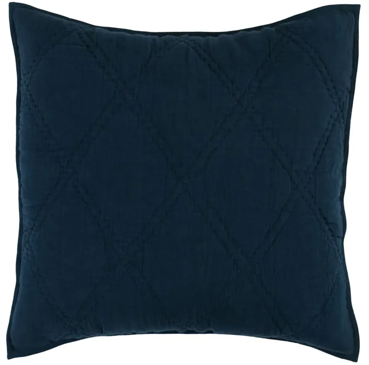 Hara 26 Inch Hand Quilted Euro Pillow Sham with Polyester Fill, Dark Blue-Benzara