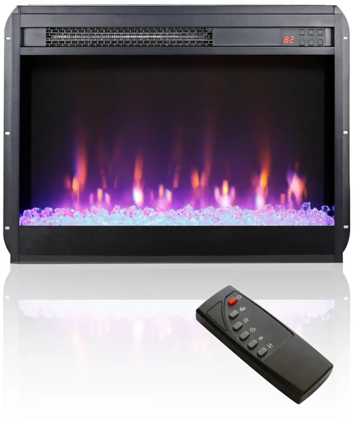 MONDAWE 23 Inch Electric Fireplace Insert, Ultra Thin Heater With Crystal  & Realistic Flame, Remote Control With timer, Side Light