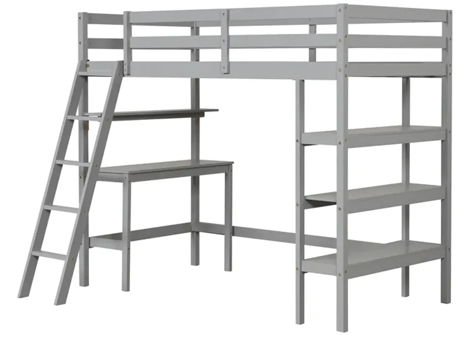 Twin Size Loft Bed with Desk and Bookshelves for Kids and Teens