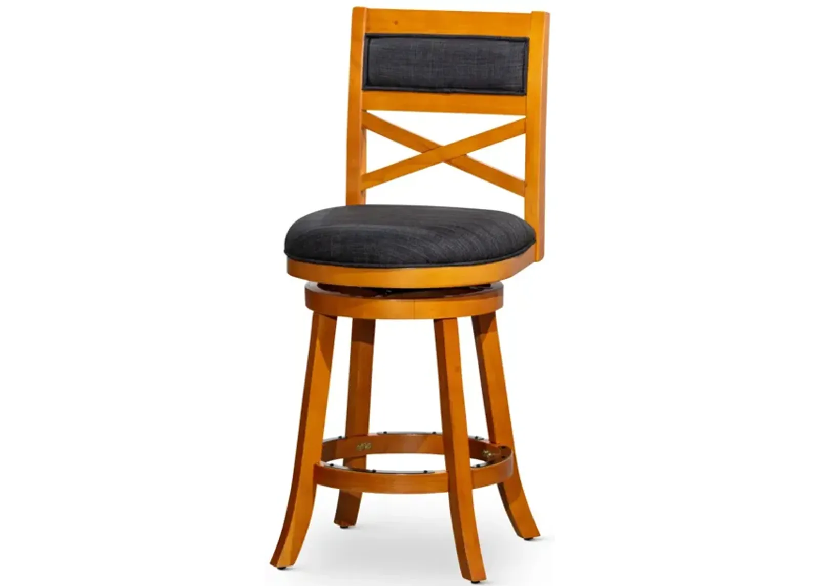 24" Counter Height X-Back Swivel Stool, Natural Finish, Charcoal Fabric Seat