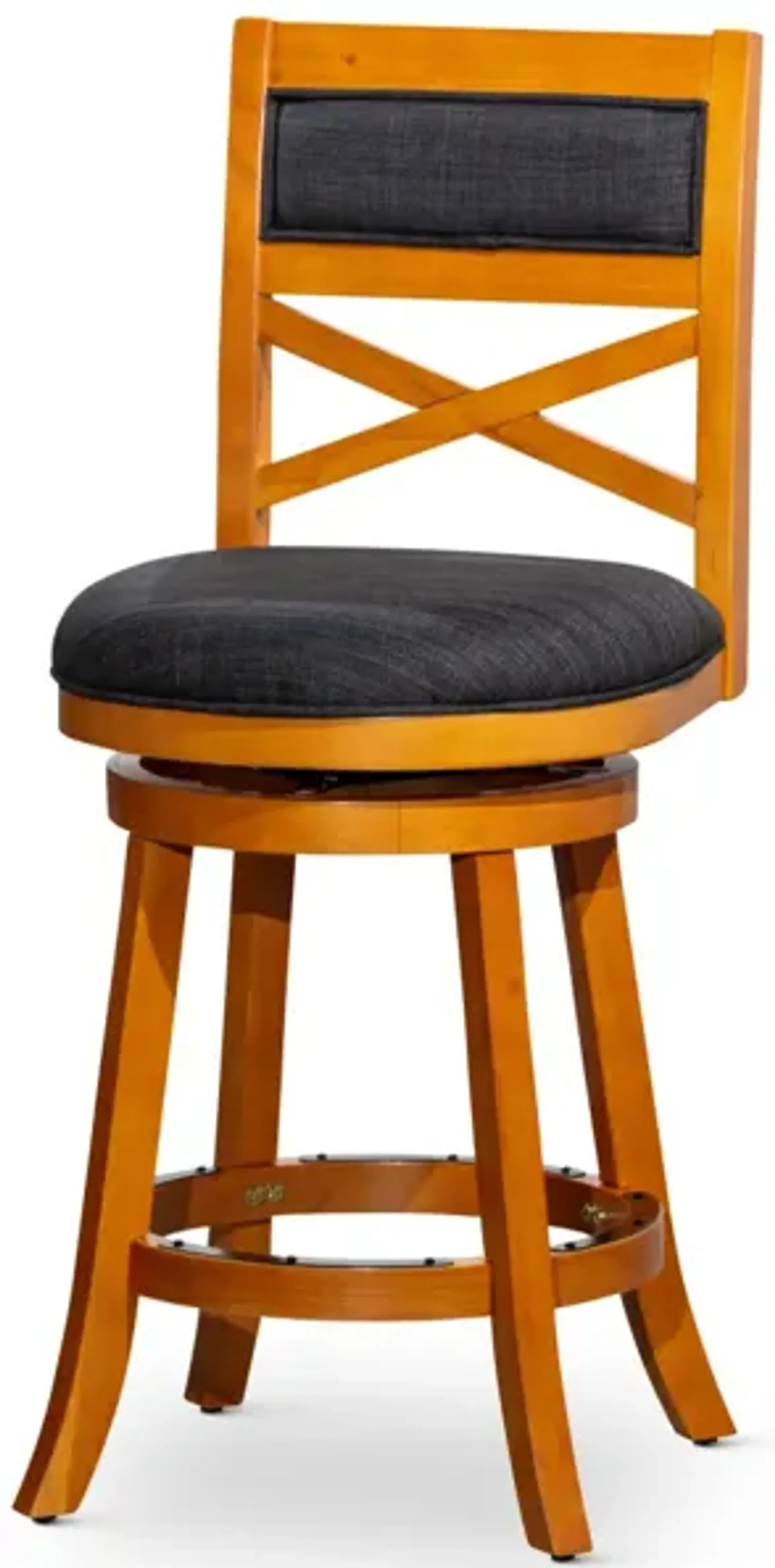 24" Counter Height X-Back Swivel Stool, Natural Finish, Charcoal Fabric Seat