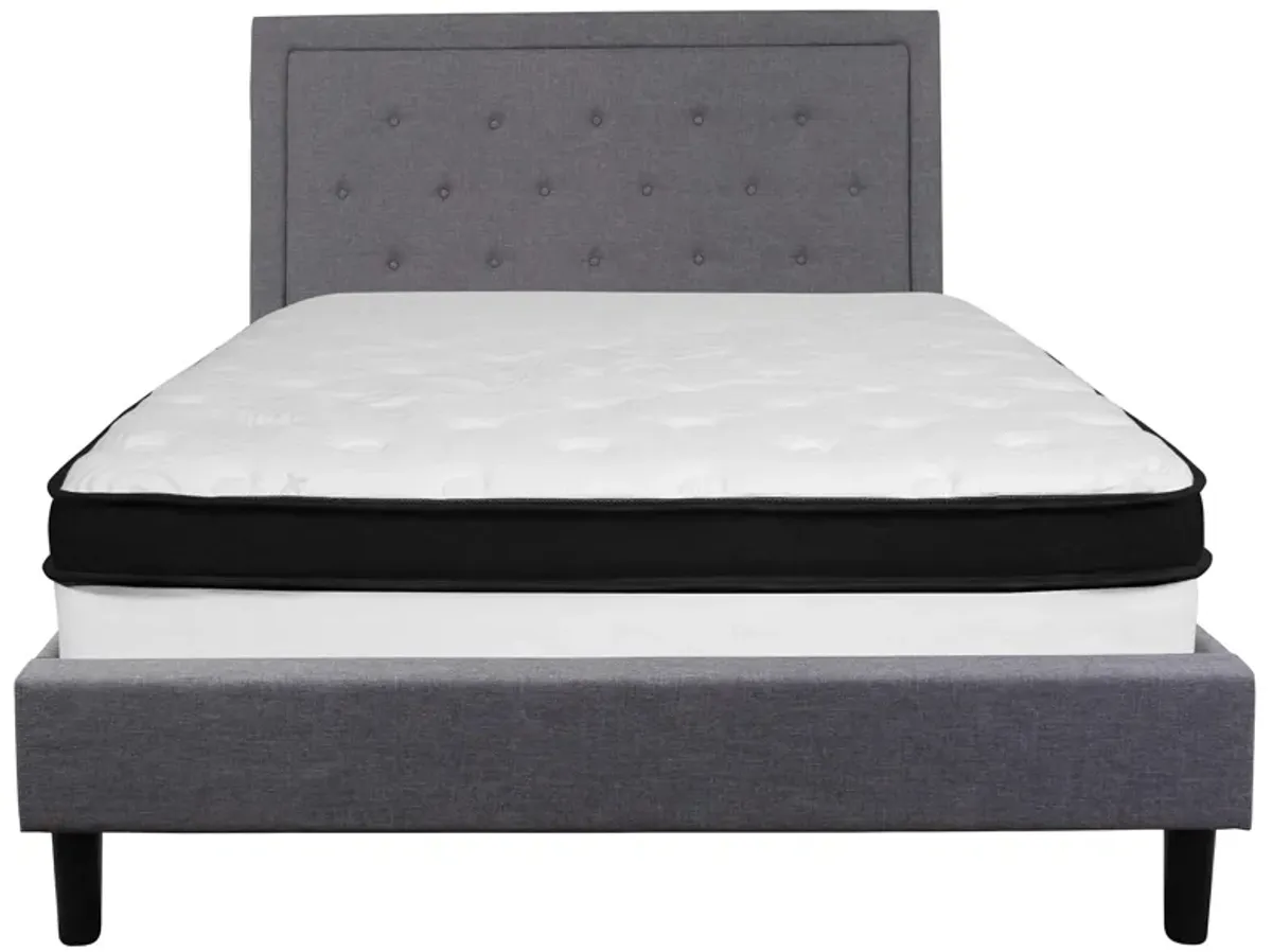 Roxbury Queen Size Tufted Upholstered Platform Bed in Light Gray Fabric with Memory Foam Mattress