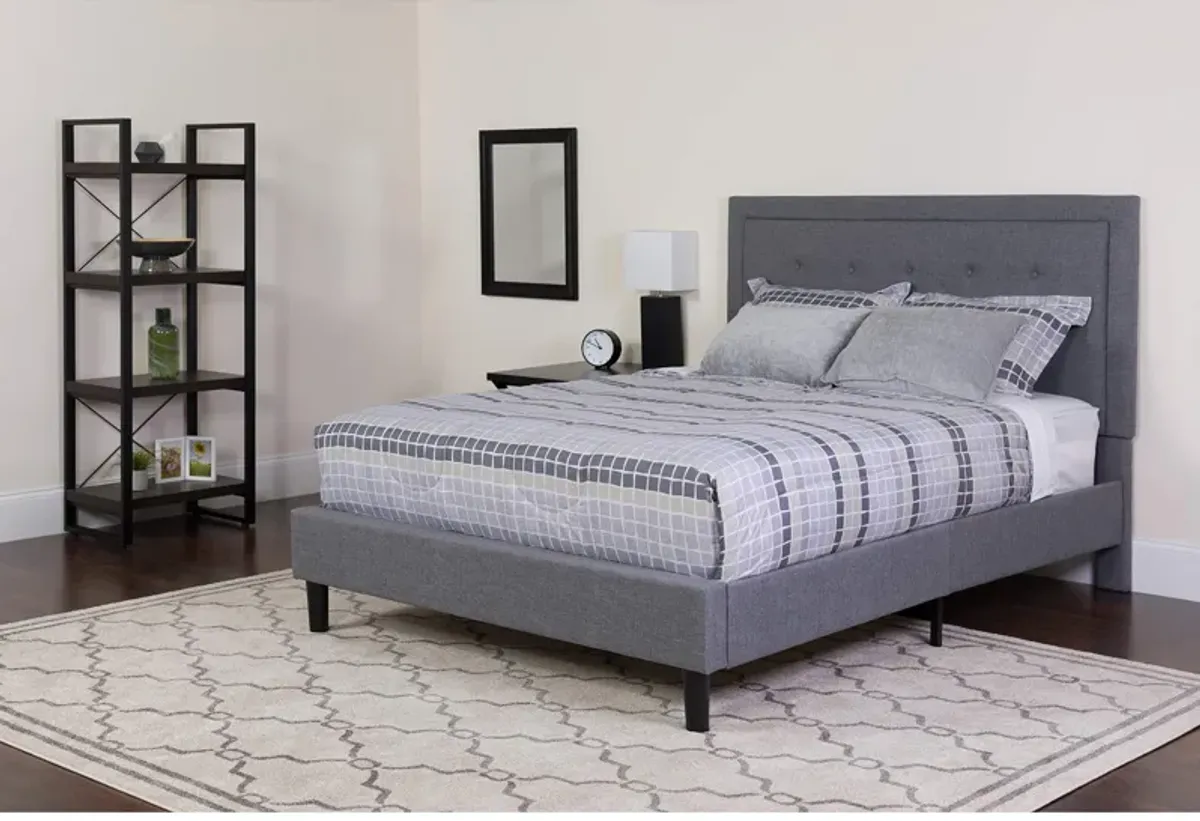 Roxbury Queen Size Tufted Upholstered Platform Bed in Light Gray Fabric with Memory Foam Mattress