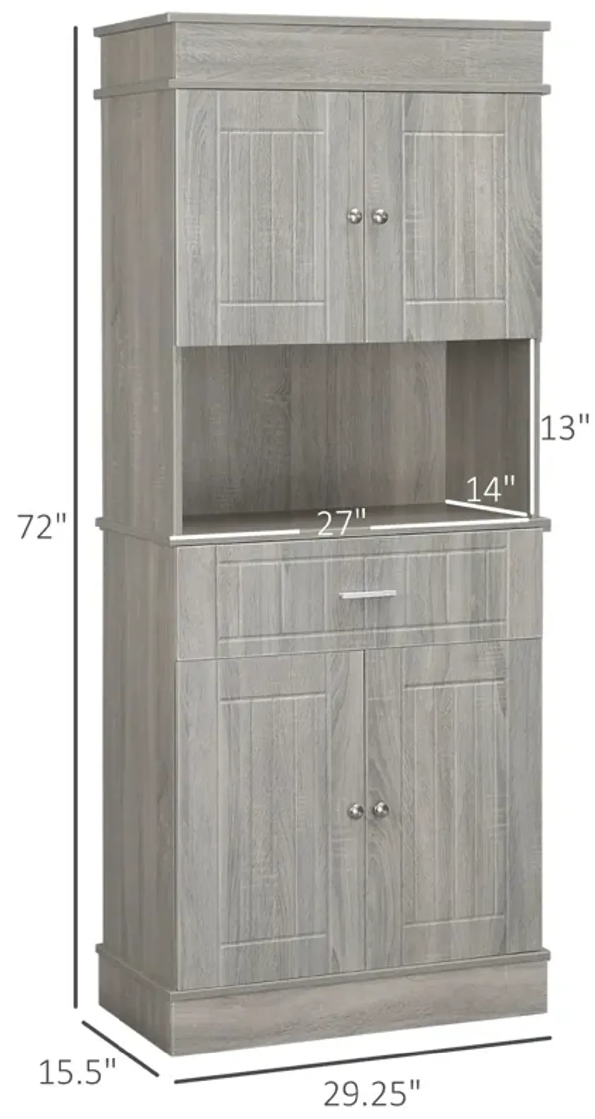 Gray Wood Kitchen Hutch: 72" Cabinet with Drawer & Countertop