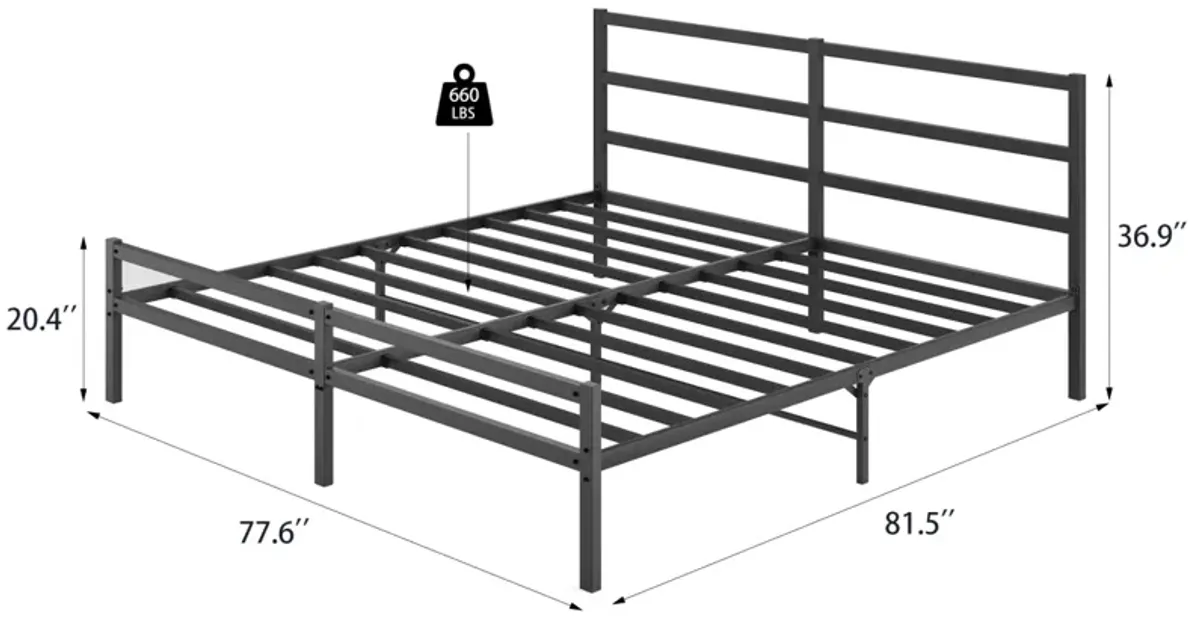 Metal Platform Bed Frame With Headboard, Sturdy Metal Frame, No Box Spring Needed(King)