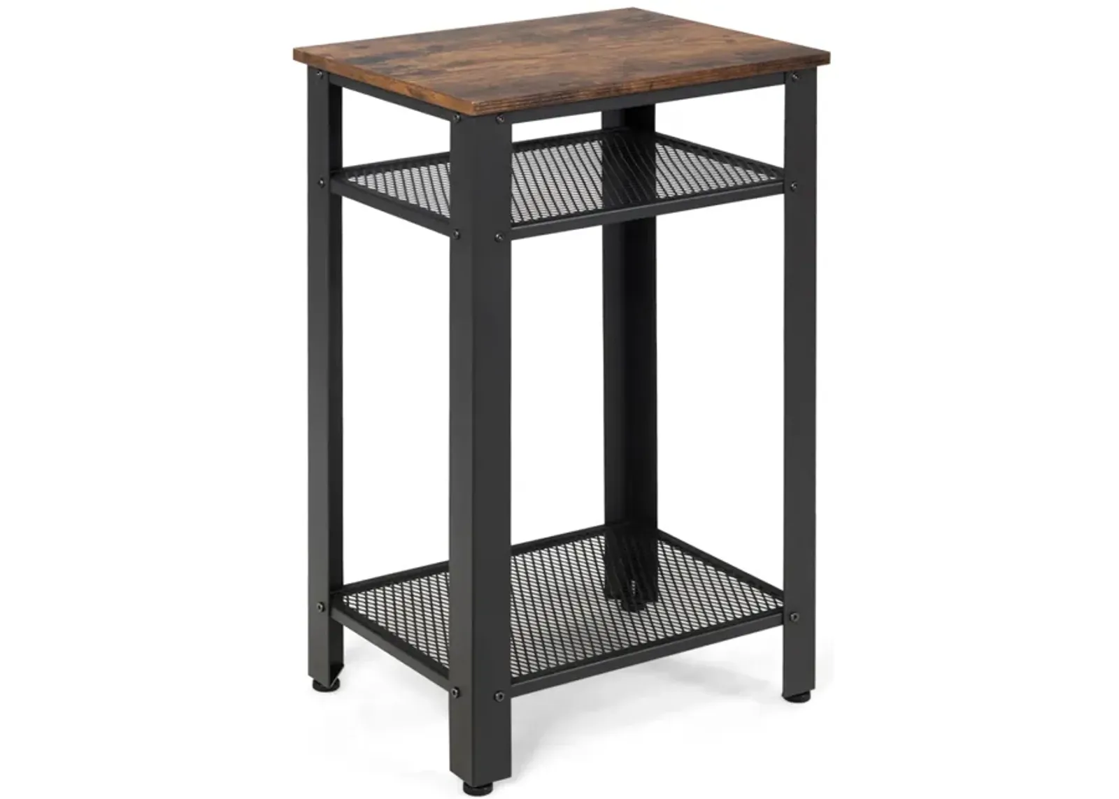 3-Tier Industrial End Table with Metal Mesh Storage Shelves