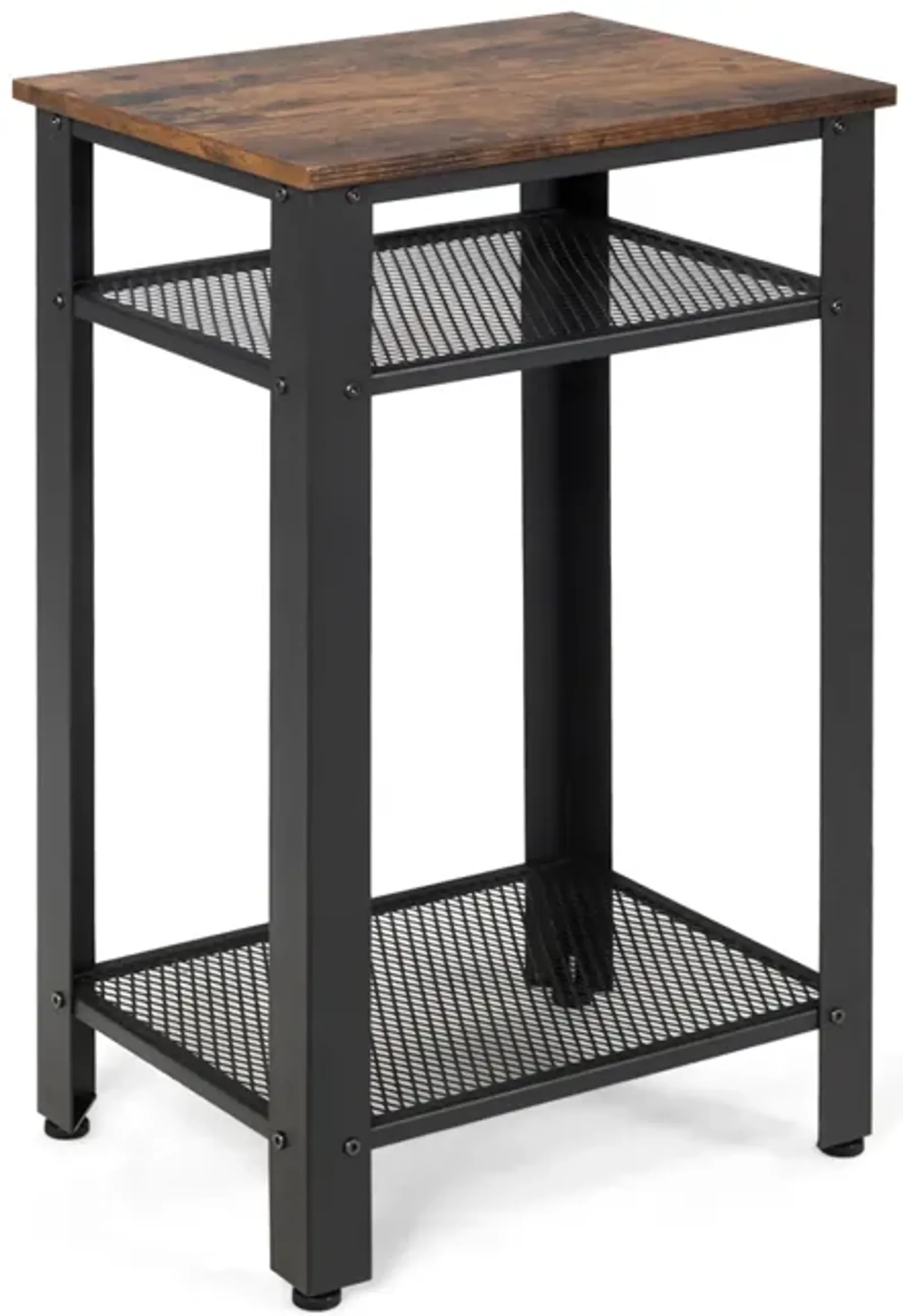 3-Tier Industrial End Table with Metal Mesh Storage Shelves