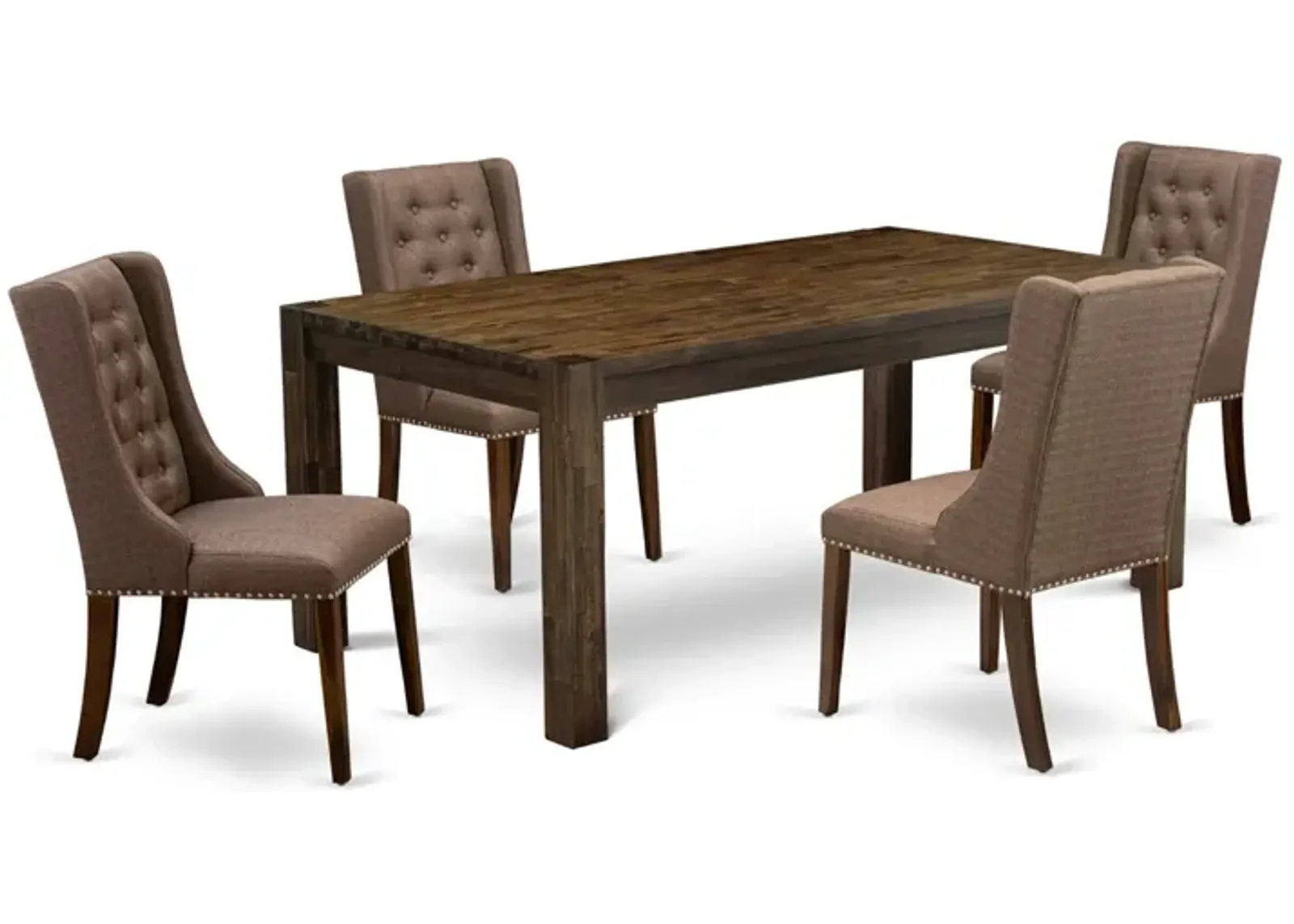 East West Furniture LMFO5-N8-18 5Pc Dining Set - Rectangular Table and 4 Parson Chairs - Walnut Color