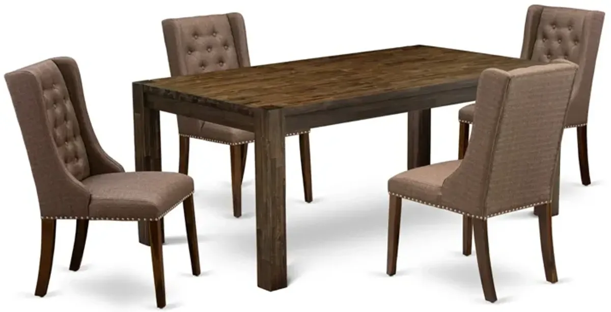 East West Furniture LMFO5-N8-18 5Pc Dining Set - Rectangular Table and 4 Parson Chairs - Walnut Color