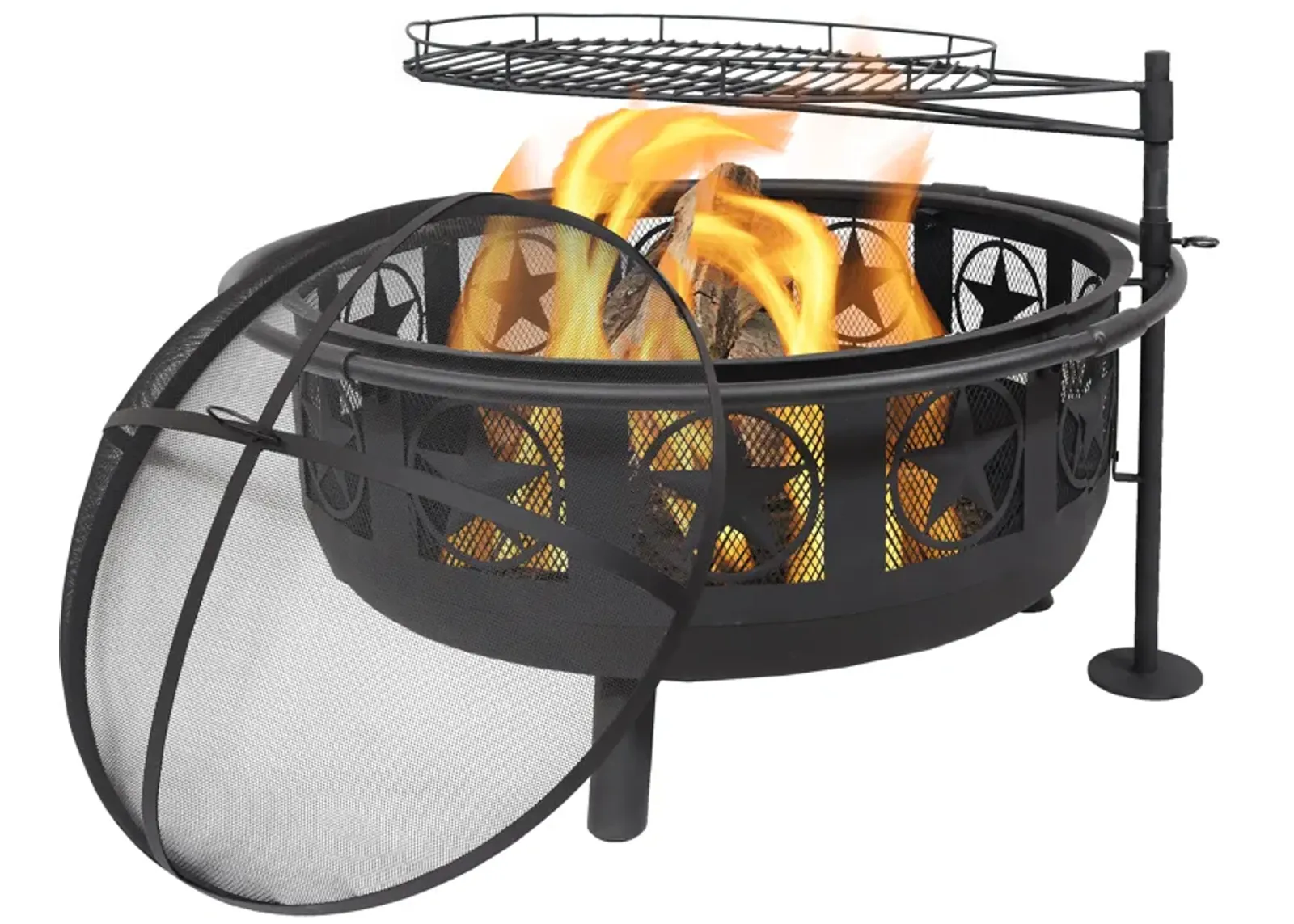 Sunnydaze 30 in All Star Steel Fire Pit with Cooking Grate and Spark Screen