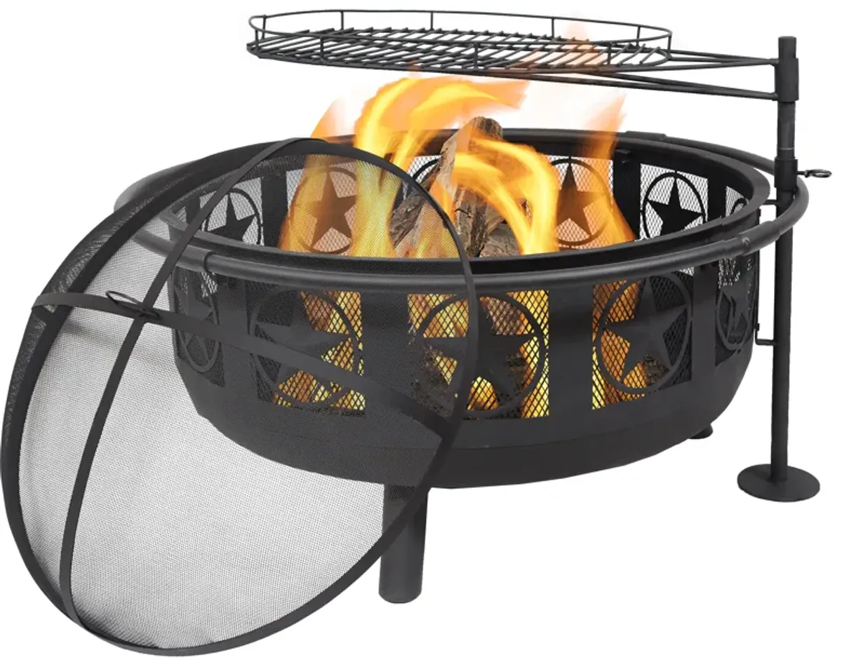 Sunnydaze 30 in All Star Steel Fire Pit with Cooking Grate and Spark Screen