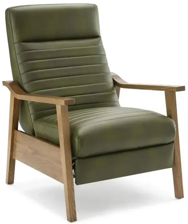Arthur Wood Arm Push Back Recliner - Fern Green