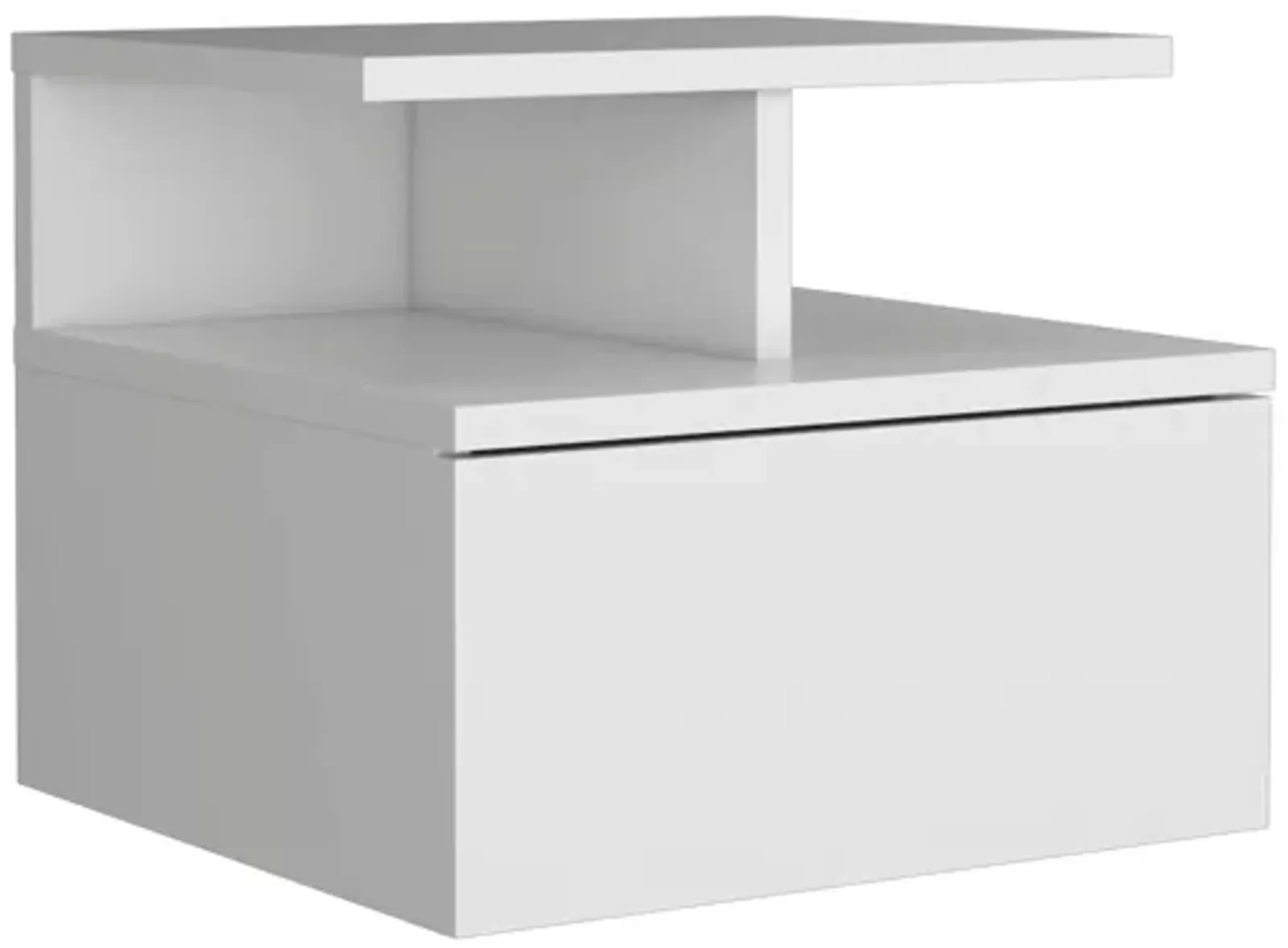 Adele Floating Nightstand with Drawer and Open Storage Shelves- White