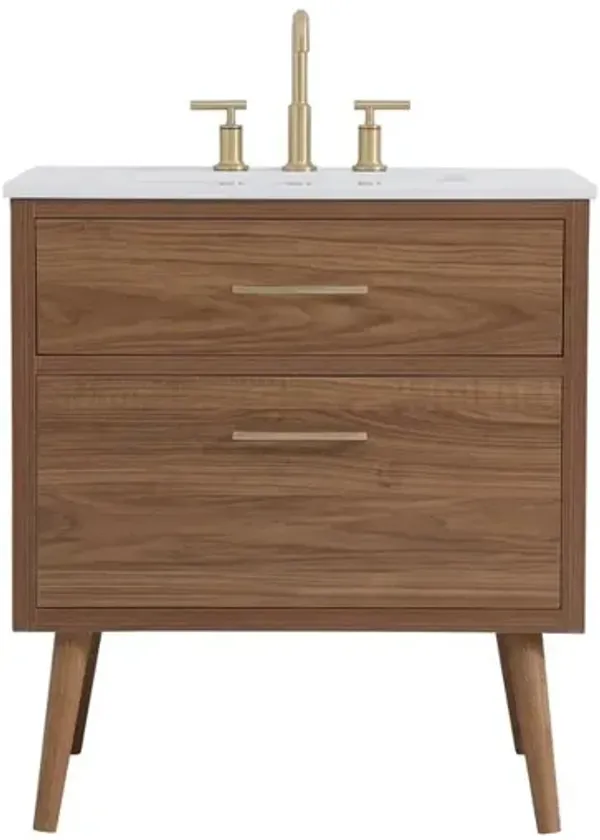 Elegant Kitchen and Bath 30 inch bathroom vanity in Walnut Brown