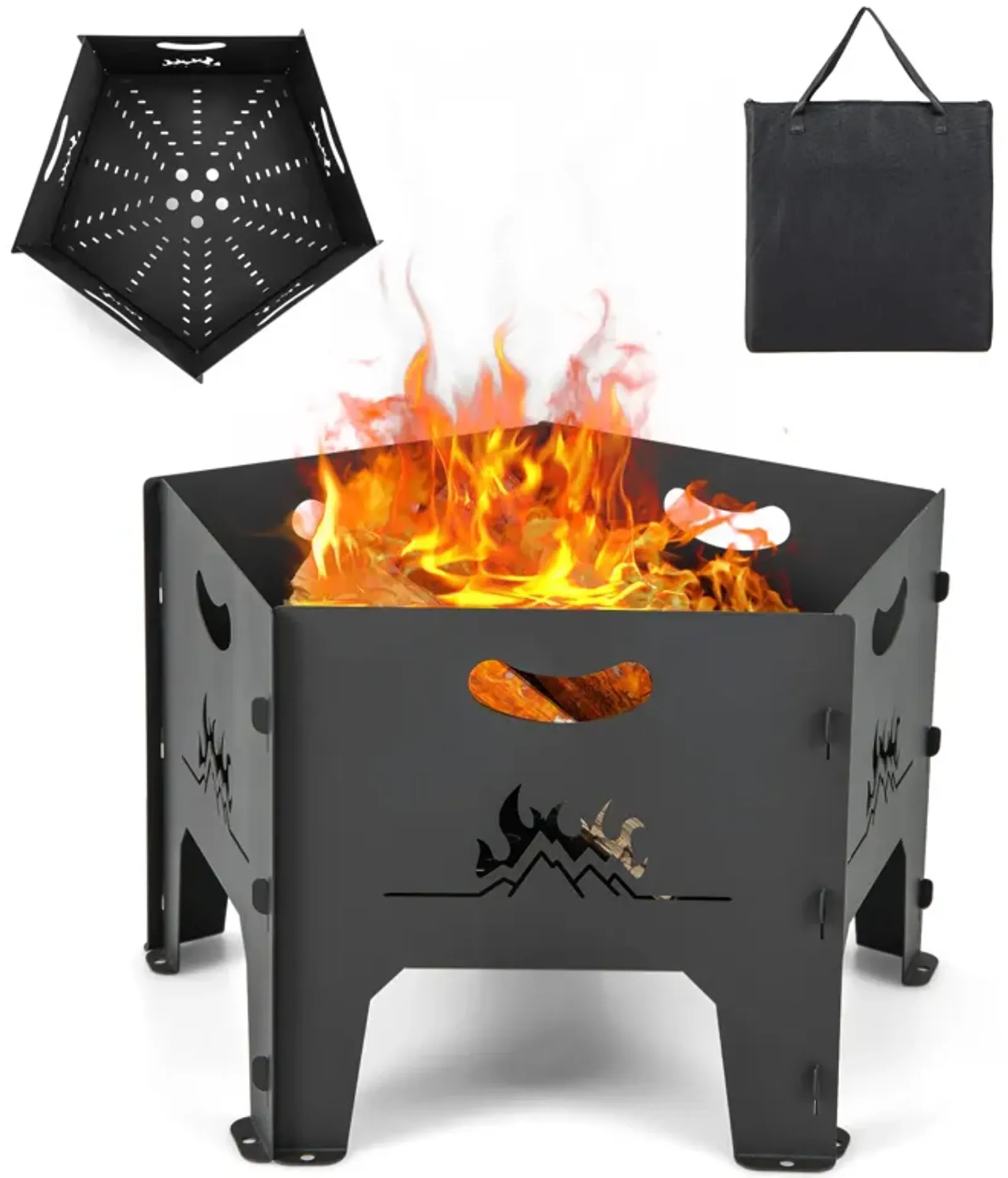 19 Inches Collapsible Portable Plug Fire Pit with Storage Bag