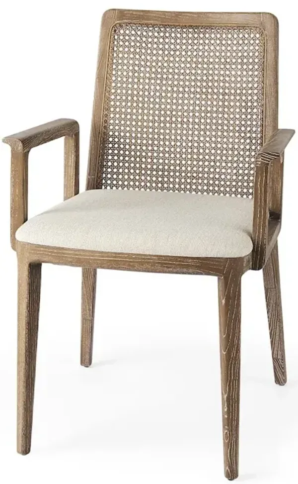 Mercana Furniture & Decor Light Brown Wood Cream Fabric Seat And Cane Back Dining Chair