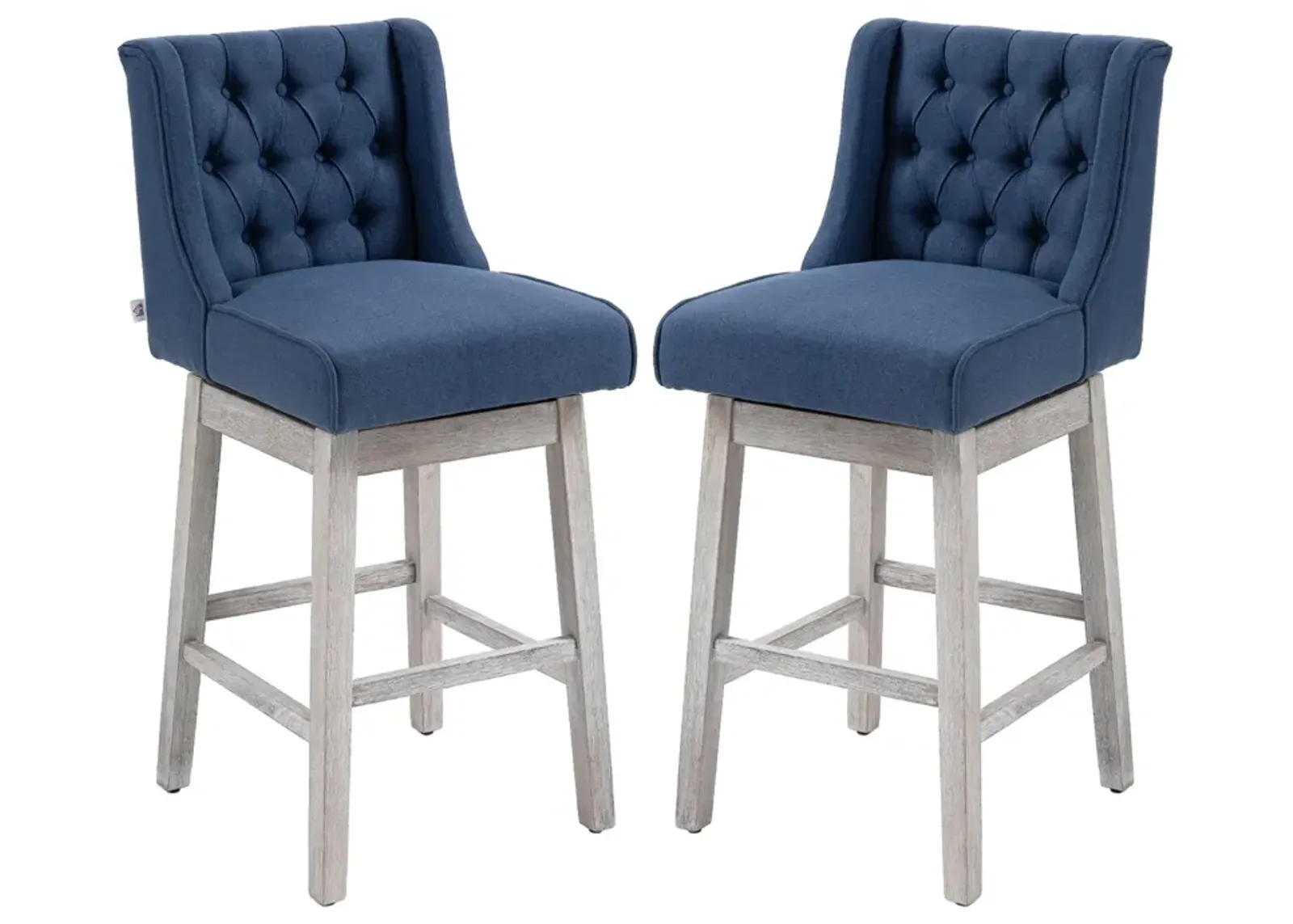 Blue Swivel Bar Stools: Set of 2, 27" Counter Height, Linen