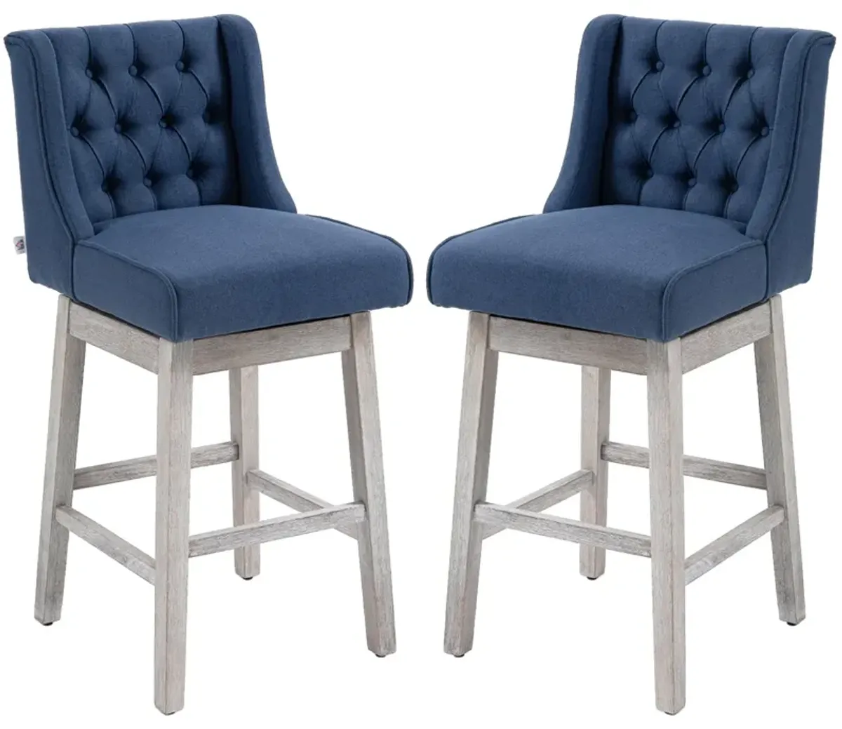 Blue Swivel Bar Stools: Set of 2, 27" Counter Height, Linen