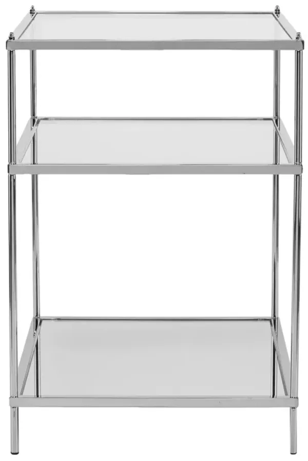 Hivvago 27" Chrome Glass And Iron Rectangular Mirrored End Table With Shelf