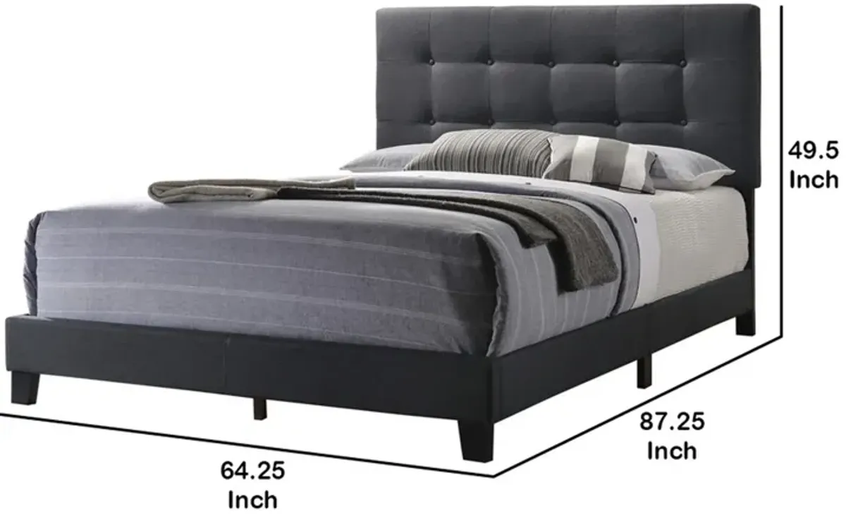 Queen Size Bed with Square Button Tufted Headboard, Dark Gray-Benzara