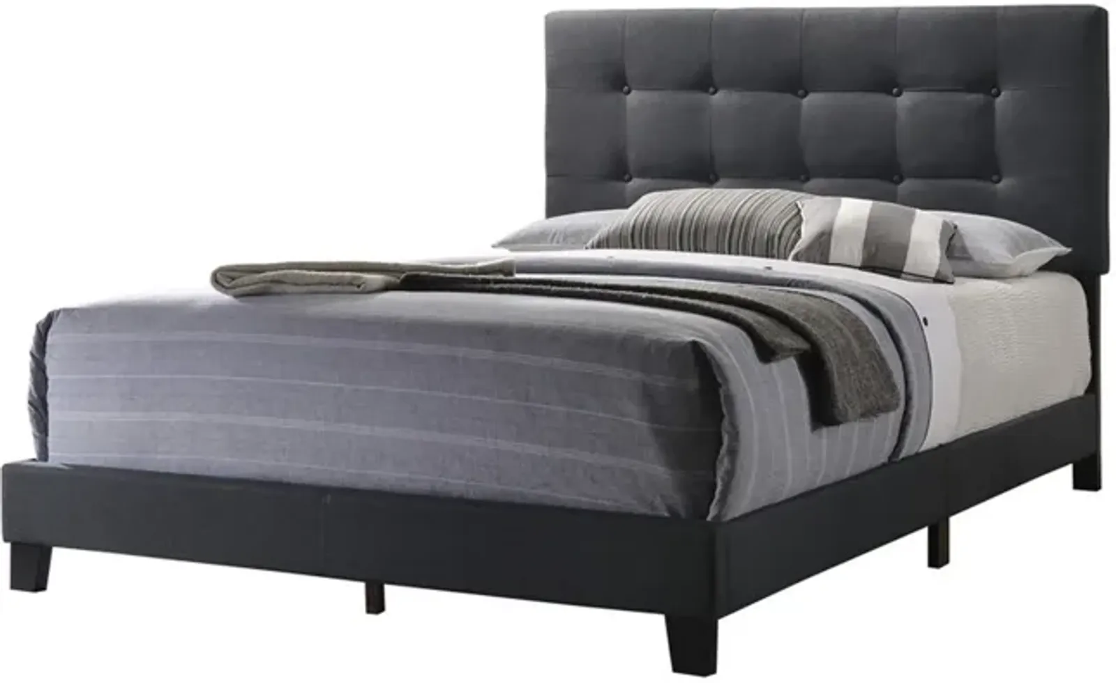 Queen Size Bed with Square Button Tufted Headboard, Dark Gray-Benzara