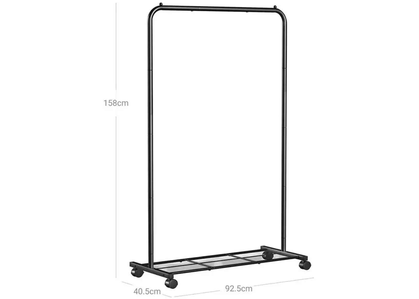 Simple Black Steel Tube Rolling Garment Clothes Rack with Bottom Mesh Shelf